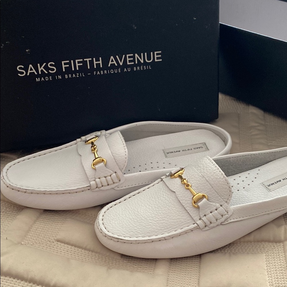 Chic White Loafers with Gold Detail